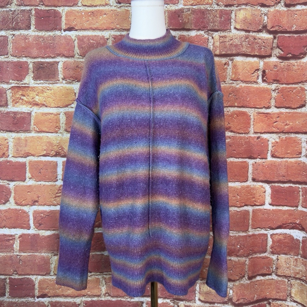 BeachLunchLounge‎ Sweater Women's Size XL (16-18) Ombre Rainbow Mock Neck